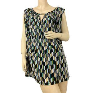 Worthington Women's Multicolored Key Hole Fully Lined Tunic Top Size 2X